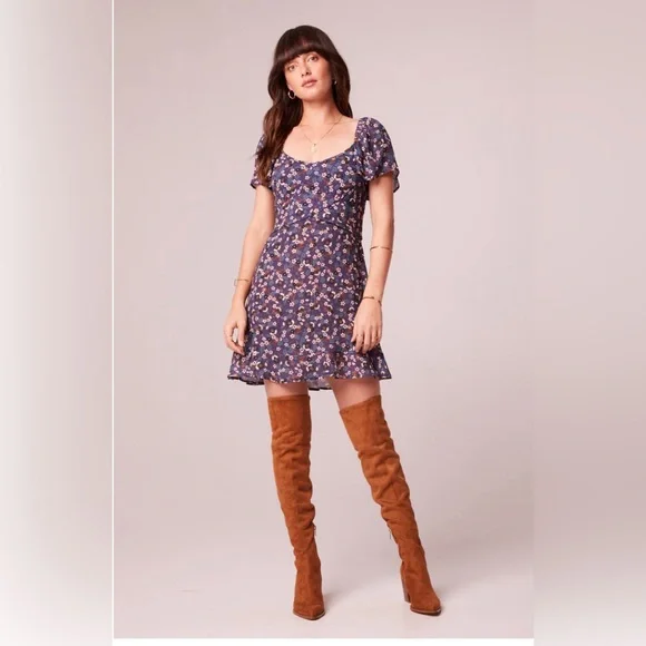 Band of the Free Coraline Purple Floral Crossover Mini Dress - Picture 1 of 3